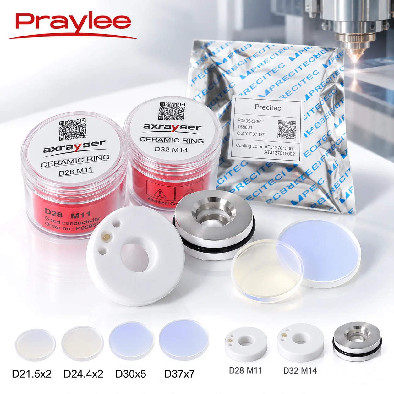 Precitec Original Laser Protective Lens 21.5x2 30x5 37x7 Ceramic Ring D28 D32 Nozzle Holder for Precitec Laser Cutting Head