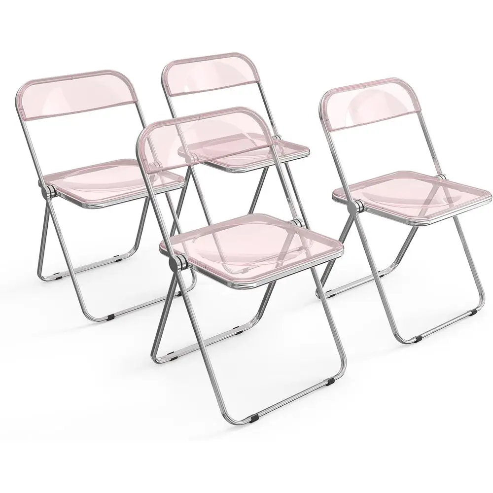 Acrylic olding Chairs 4 Pack, Clear Chair oldable and Stackable, Plastic Panel & Metal Chrom, Weight acity 350 lbs, Pink
