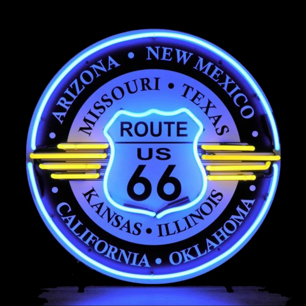 Route US 66 Neon Sign Light Custom Handmade Real Glass Tube Beer Bar Store Firm Advertise Room Decor Wall Display Lamp 17