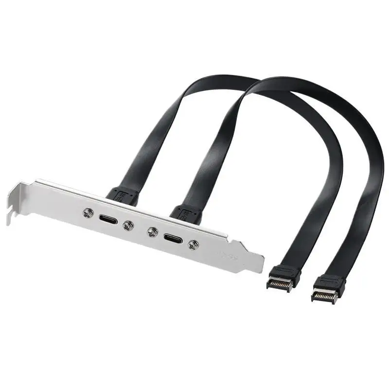 20Gbps USB3.2 Gen2x2 USB-C Flat Cable Motherboard USB 20Pin Type-E To Type-C Extension Adapter W/ Full-Profile PCIe Bracket 0.5