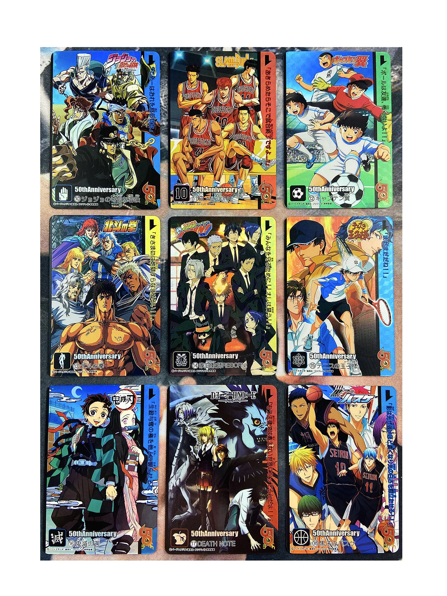 9pcs/set Jump 50th Anniversary Weekly Shonen Demon Slayer JOJO Slam Dunk No.2 Hobby Collectibles Game Anime Collection Cards