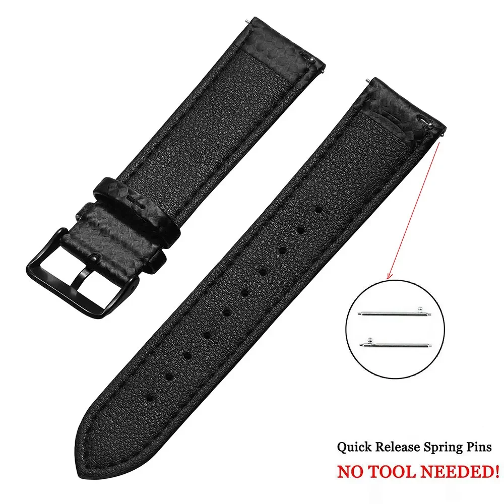 20mm 22mm Quick Release Black Carbon Fiber Leather Watch Strap Band For Galaxy Watch 6 5 4 3 41mm 45mm Gear S3 Replacement Band