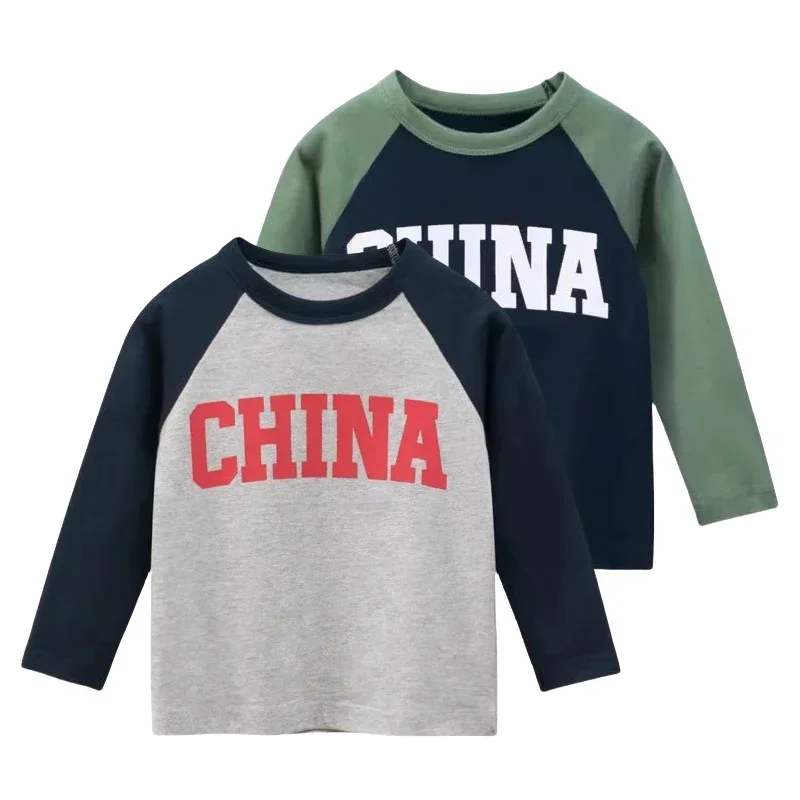 

2025 Spring Autumn T Shirt Boys Children's Long Sleeve O-Neck T-Shirt Letters Cotton Tops Fashion Kids Clothes Dropshipping 2-9Y