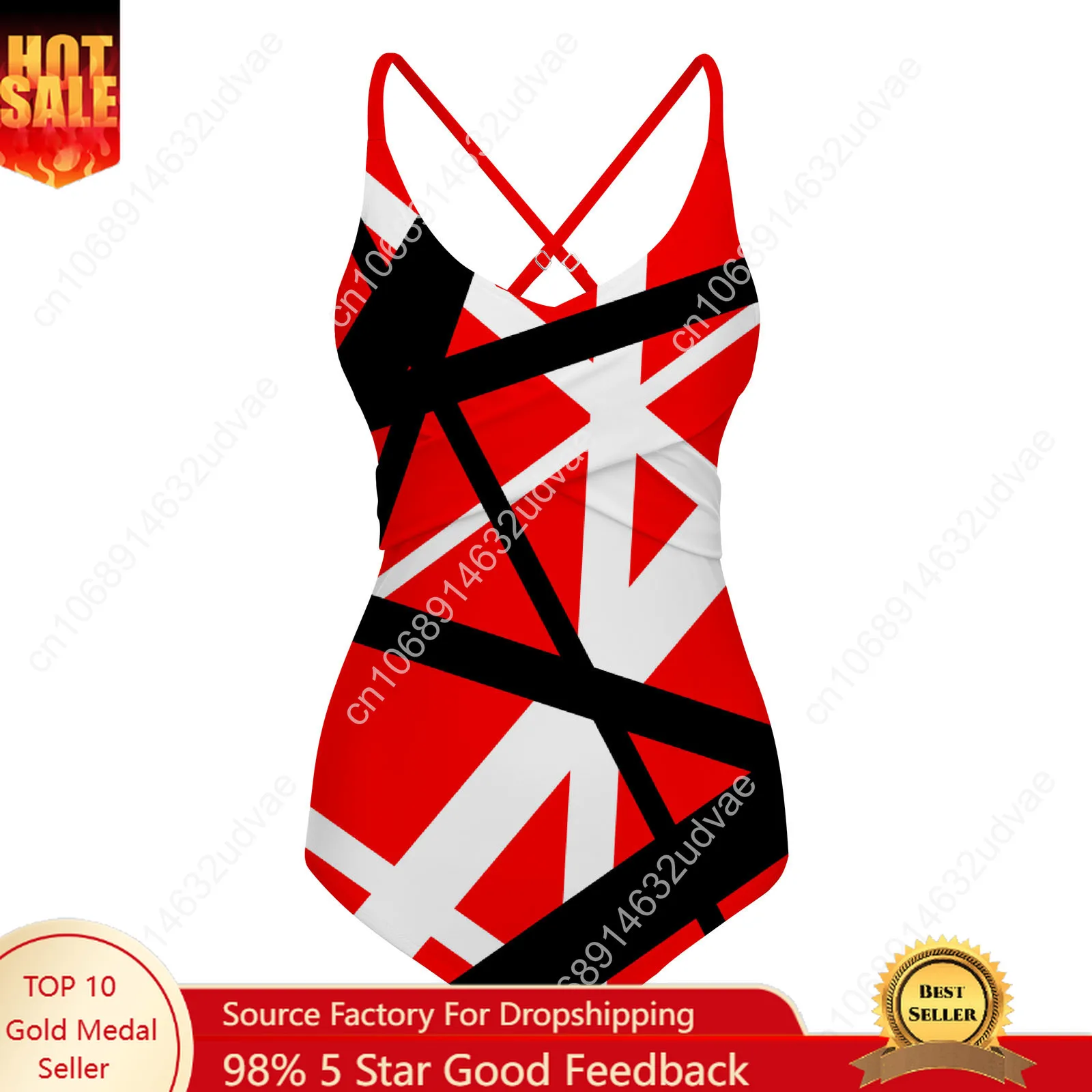 Van Evh 5150 Stripes Halen V-neck Halter Back Swimsuit Womens Bathing Suits Personalized Bikini Swimwear Custom Made Beachwear