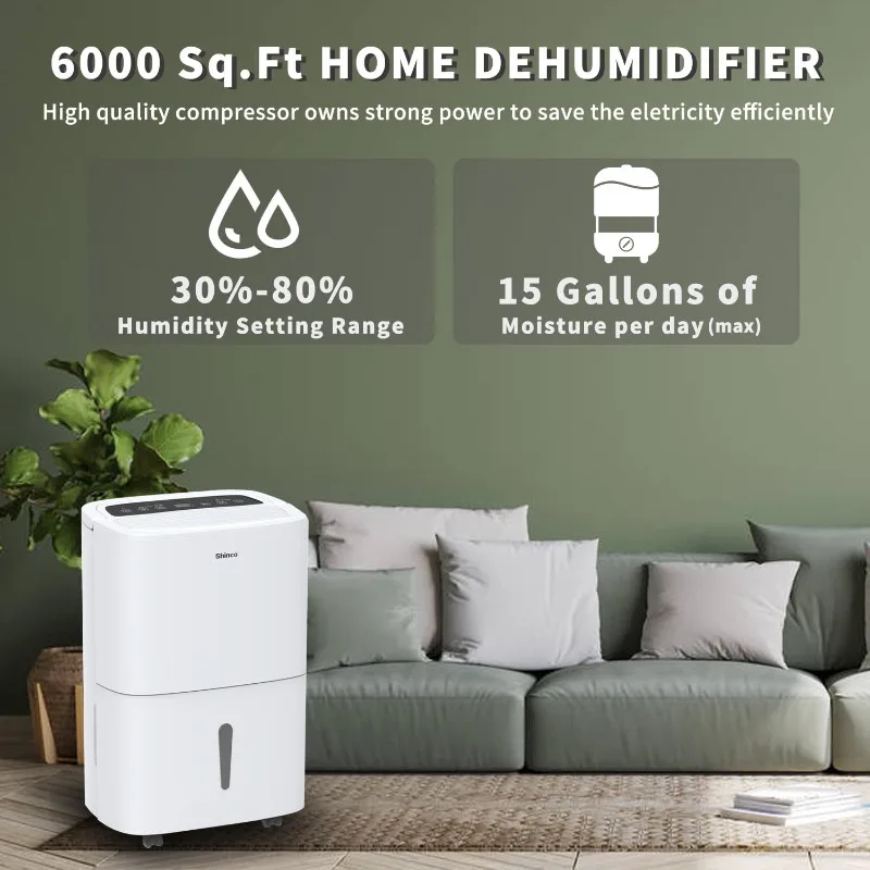 Shinco 120 Pints 6,000 Sq.Ft Energy Star Home Dehumidifier with drain hose,Auto Moisture Removal with Adjustable Humidity Sensor