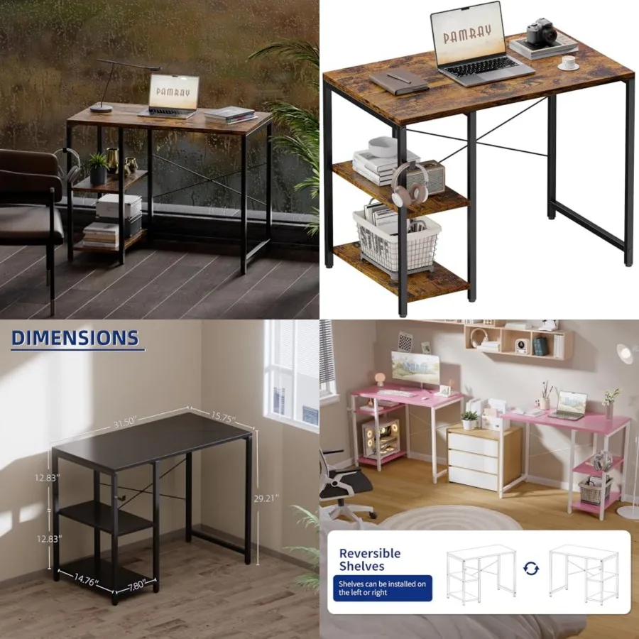 

32 Inch Small Computer Desk with Shelves, Home Office Desk with Headphone Hook for Bedroom, Study Writing PC Table for Small Sp