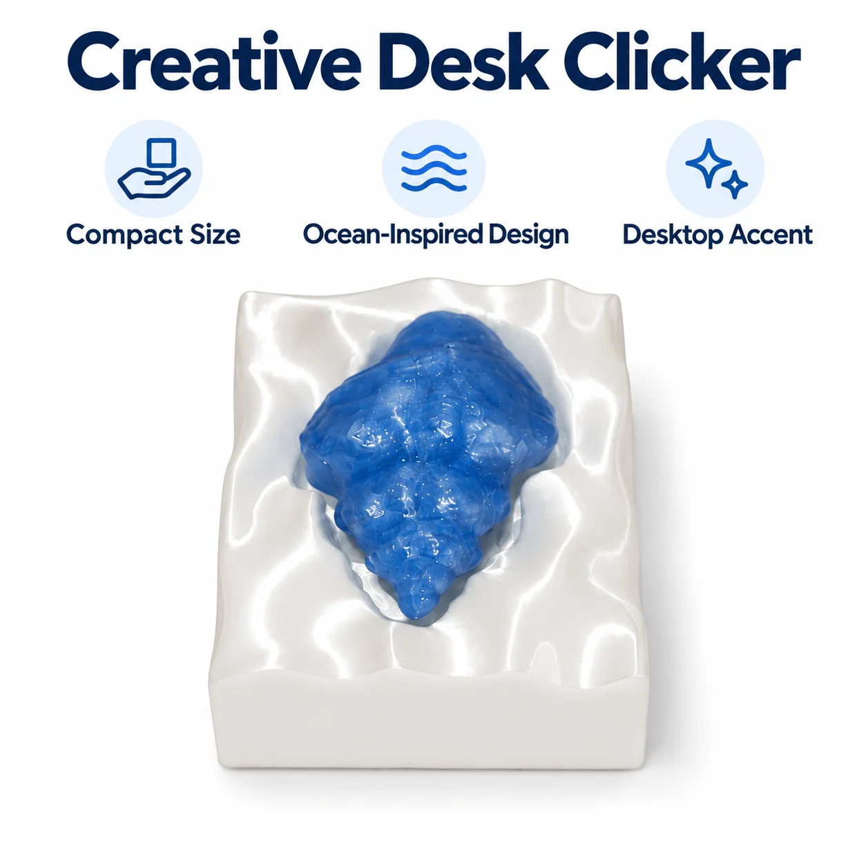 Blue Conch Shell Desk Clicker, Ocean-Inspired Desktop Button Clicker for Office Desk Decor, Workspace and Daily Use