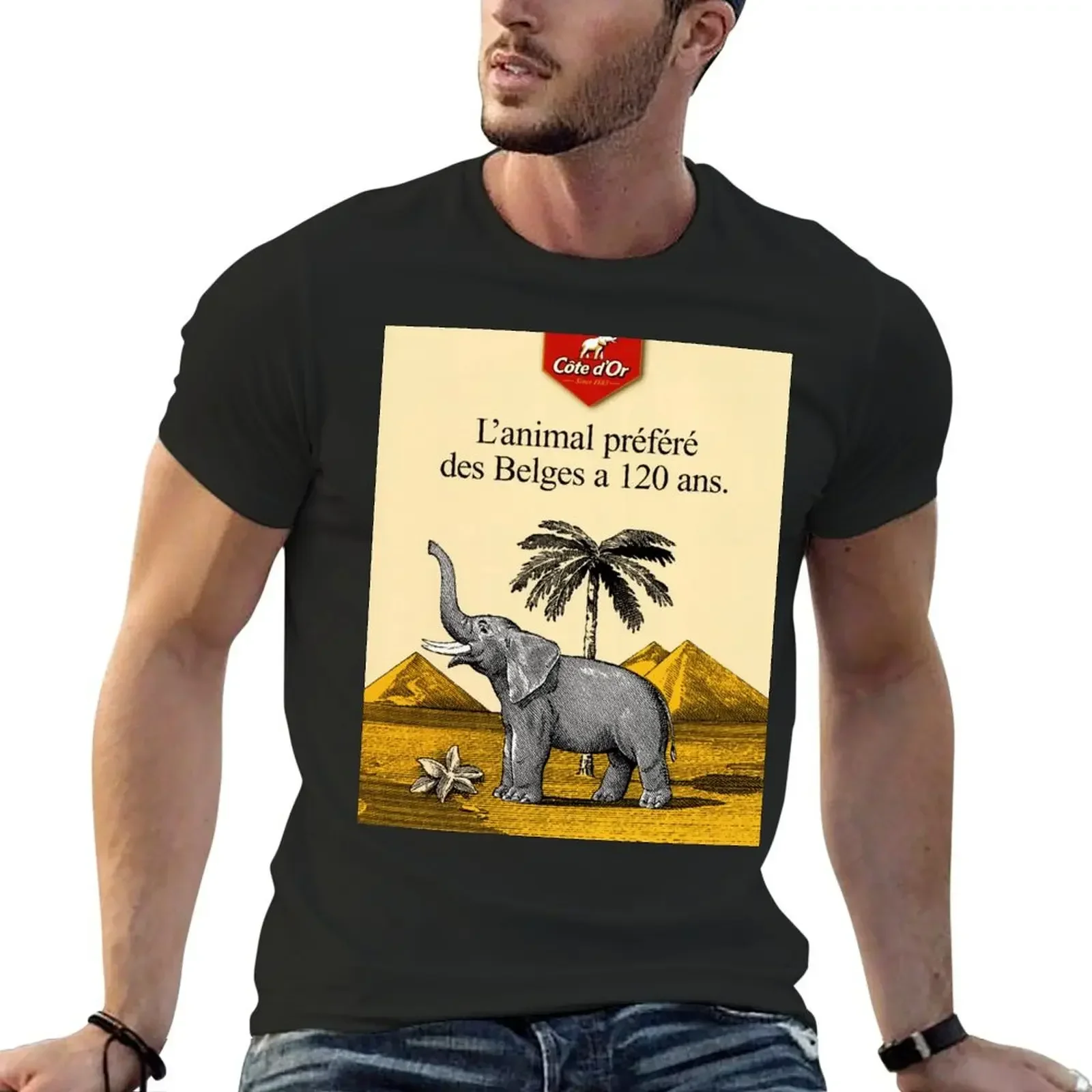 

COTE D' OR Belgian Chocolate Elephant and Pyramid Vintage Advertising T-Shirt sweat vintage t shirt men