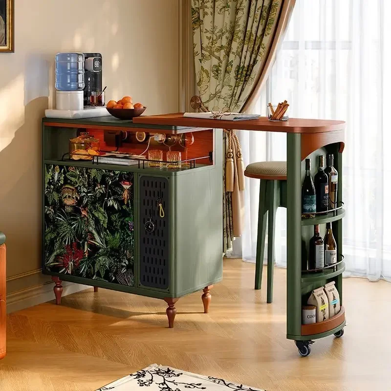 French retro small apartment solid wood bar integrated cabinet, medieval corner entrance bar partition
