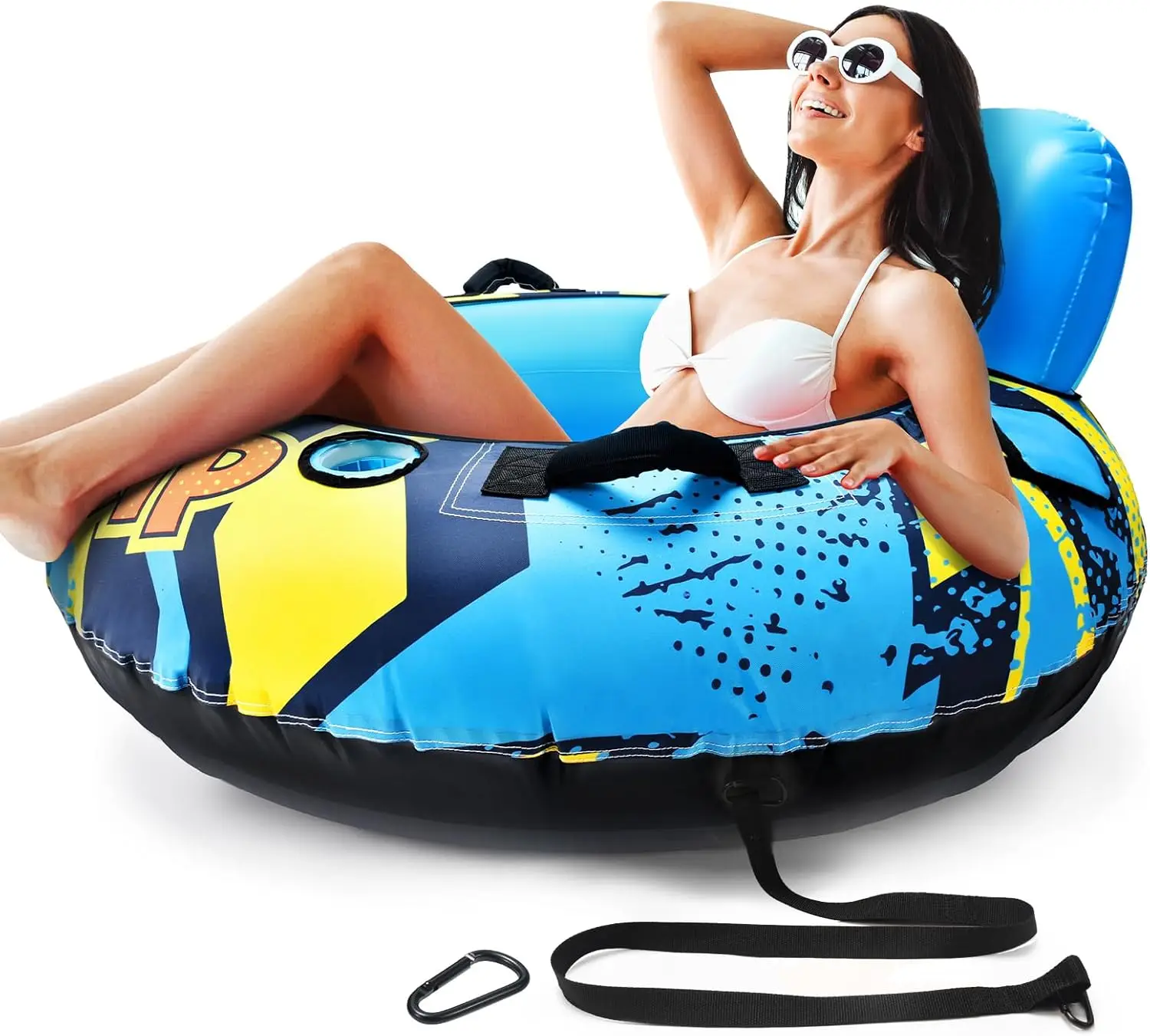 

53" Heavy Duty River Tube with Canvas Cover, Inflatable Water Floats for Pool Lake, 2 Cup Holders, 2 Grip Handles for Adults