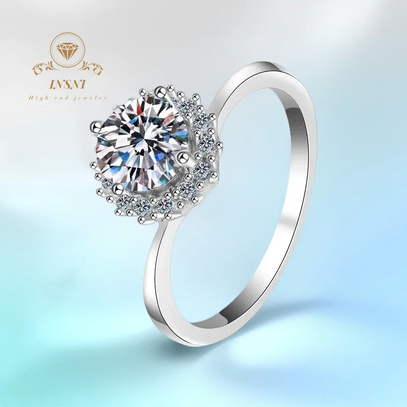 

1Ct D color S925 Silver Women's Moissanite Four-Claw Wedding Band GBA Certified Sunflower Design Ring Gift Jewelry Non-allergic