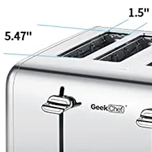 Toaster 4 Slice, Geek Chef Stainless Steel Extra-Wide Slot Toaster with Dual Control Panels of Bagel/Defrost/Cancel Function, 6