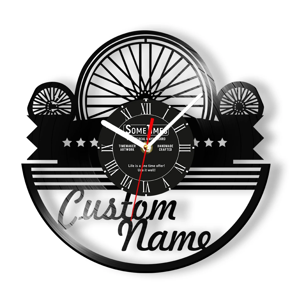 Customized Vinyl Record Wall Clock Bicycle Sign For Bike Shop Personalized Cyclist Gift Handicraft Art Carved Music Album Clock