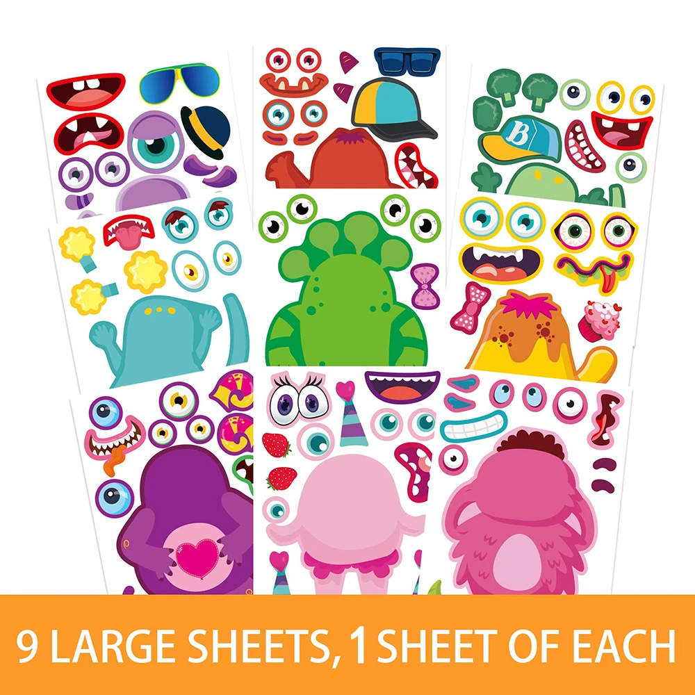 9/18Sheets Children DIY Monster Puzzle Stickers Game Make a Face Funny Assemble Jigsaw Kids Educational Toys Theme Party Gifts