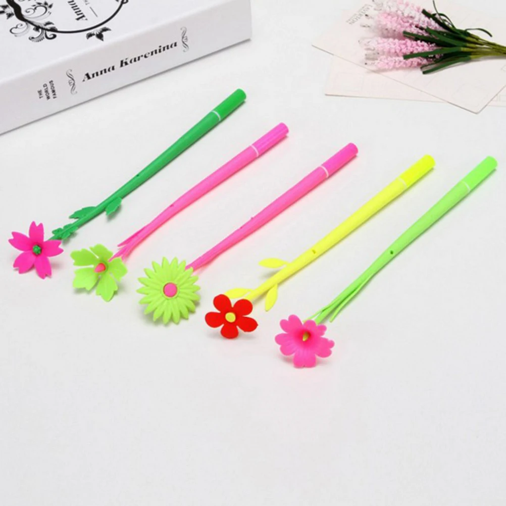 

12Pcs Creative Design Flower Style Silicone Pens with Black Gel Ink Pen Creative Children Gift Office School Supplies ( Style &
