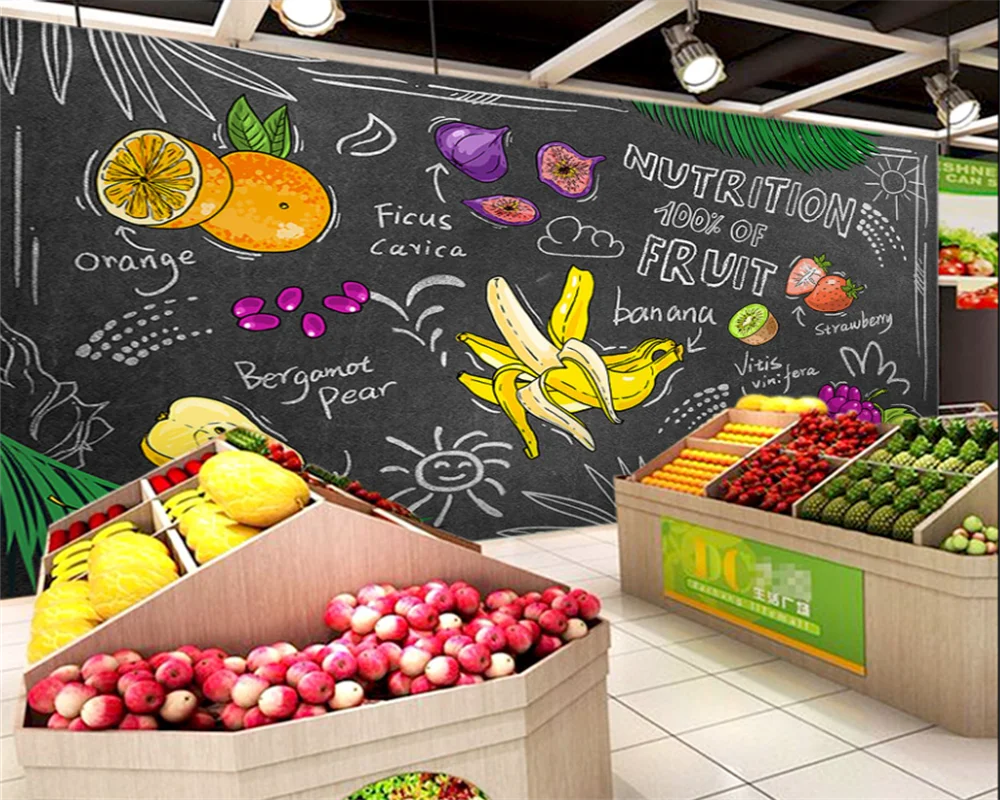 

beibehang Customized modern vegetable and fruit shop background supermarket fruit juice wallpaper papel de parede wall paper