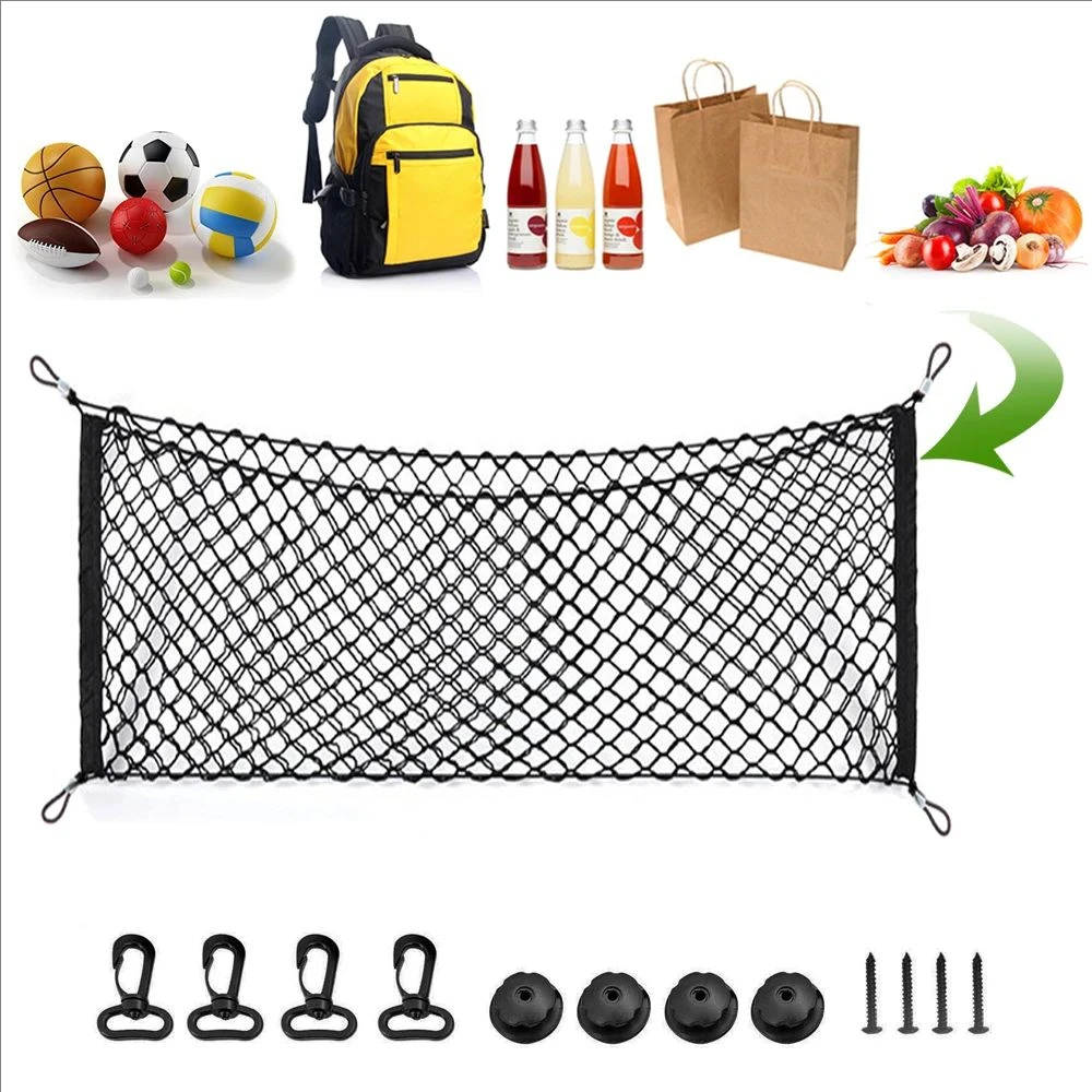 

Rear Trunk Net Mesh Elastic Nylon Back Cargo Storage Organizer Double Layer Luggage Grocery Holder Universal Car Accessories