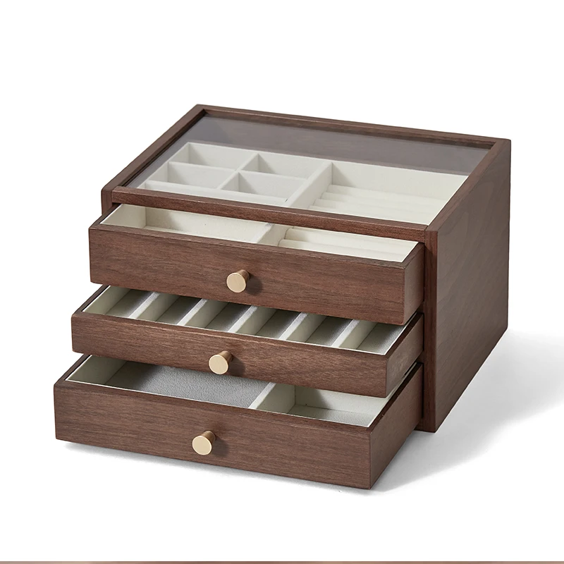 Wooden Jewelry Box Exquisite Multi-Layer High-End Jewelry Box Large Capacity Earrings Earrings Necklace Ornament Storage Box