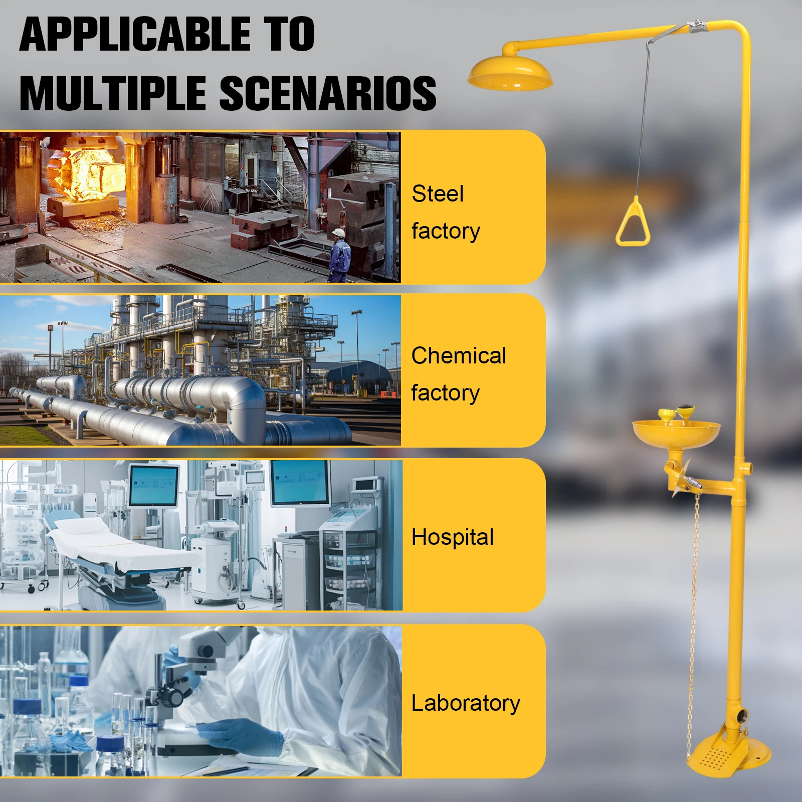 معدات غسيل العين والدش في حالات الطوارئ من الفولاذ المقاوم للصدأ 304 مع لوحة دفع يدوية لمحطة غسيل العين في حالات الطوارئ لابو