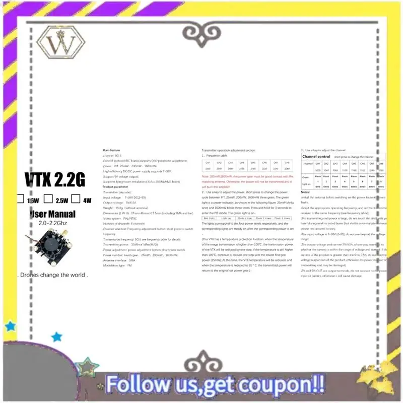 

AU33-2G-2.2G 1,6 Вт FPV VTX 8-канальный модуль приемника видеопередатчика FPV PAL/NTSC 7-36 В для очков Fatshark Skyzone FPV