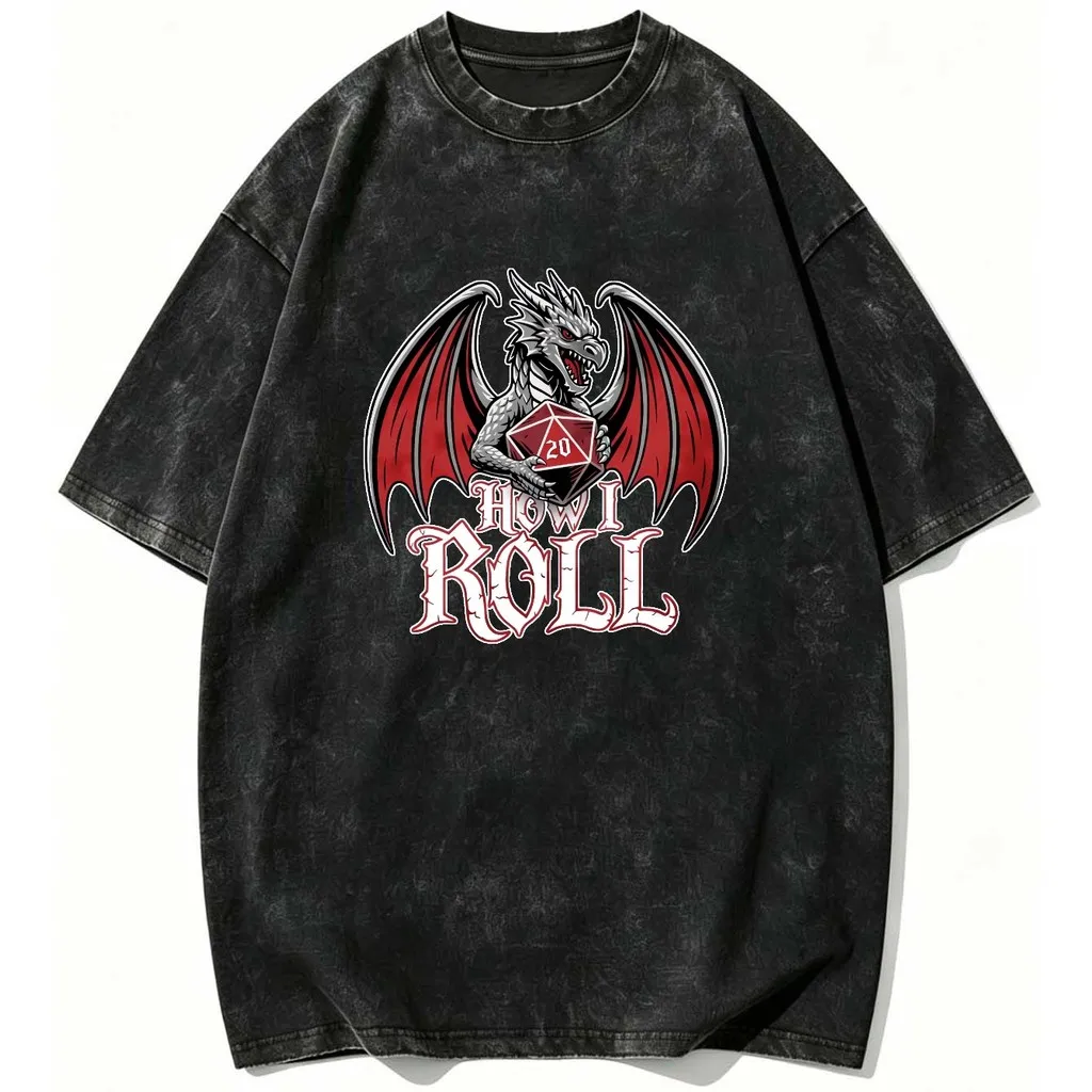 CLOOCL Dragon Holding Dice How I Roll Printed T-shirt Premium Heavyweight Retro Washed Tees Harajuku  Summer Short Sleeved Top