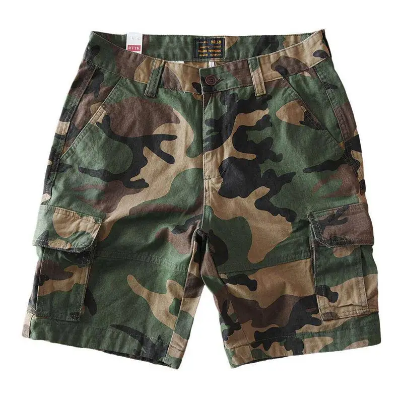 High-End Camouflage Retro Workwear Shorts Men's Pure Cotton Multi-Pocket Loose Casual Five-Button Mid-Cut Large Size
