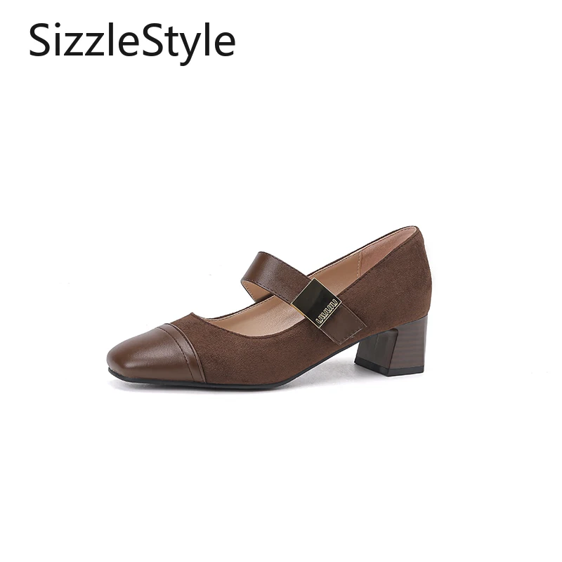 

Повседневная однотонная женская обувь Мэри Джейн на толстом каблуке с открытым носком и металлической пряжкой с квадратной головкой, весенне-осенняя женская обувь Мэри Джейн