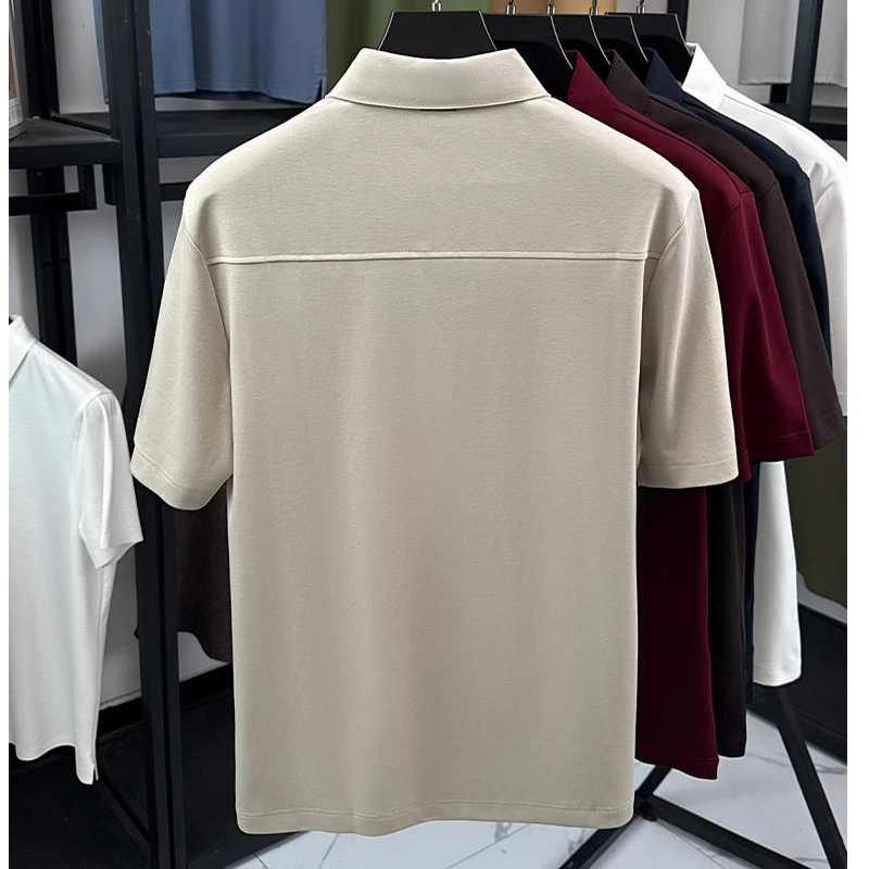 Men's Polo Shirt Short Sleeve Slim Fit Turn-down Collar Summer Top Liquid Ammonia Cotton Breathable Casual Business Streetwear