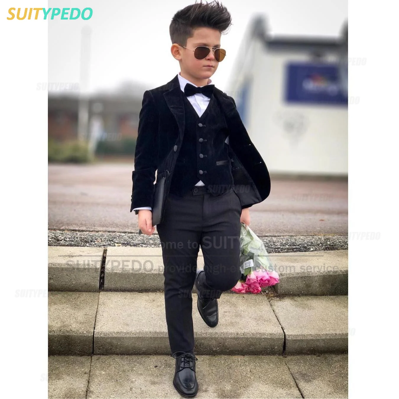 

Fashion Velvet Suit For Boy Tailor-made Notch Lapel Jacket School Chorus Performance Costume 3 Pieces Blazer Vest Pants Set