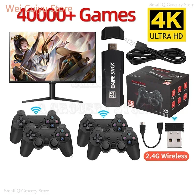 X2 Plus 4K Game Stick GD10 Pro Console de jeu vidéo rétro 128G intégré 41000 jeux 3D avec double manette de jeu 40 + émulateurs pour N64/PSP