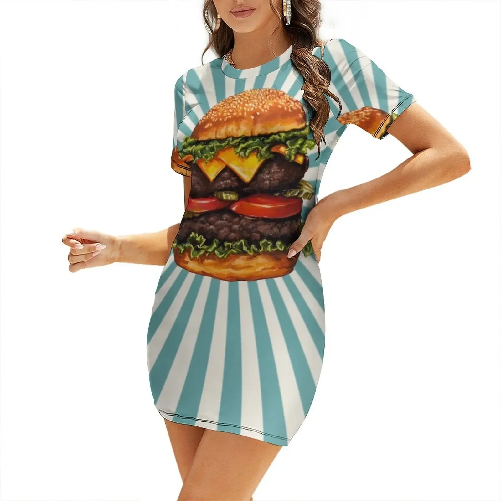 

Double Cheeseburger Short-Sleeved Dress Evening dresses Woman clothes summer dresses for women 2026