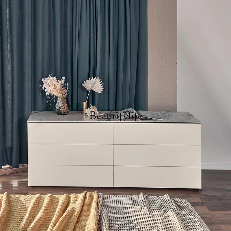 

5Italian minimalist paint bedside table, marble drawer, cream style locker