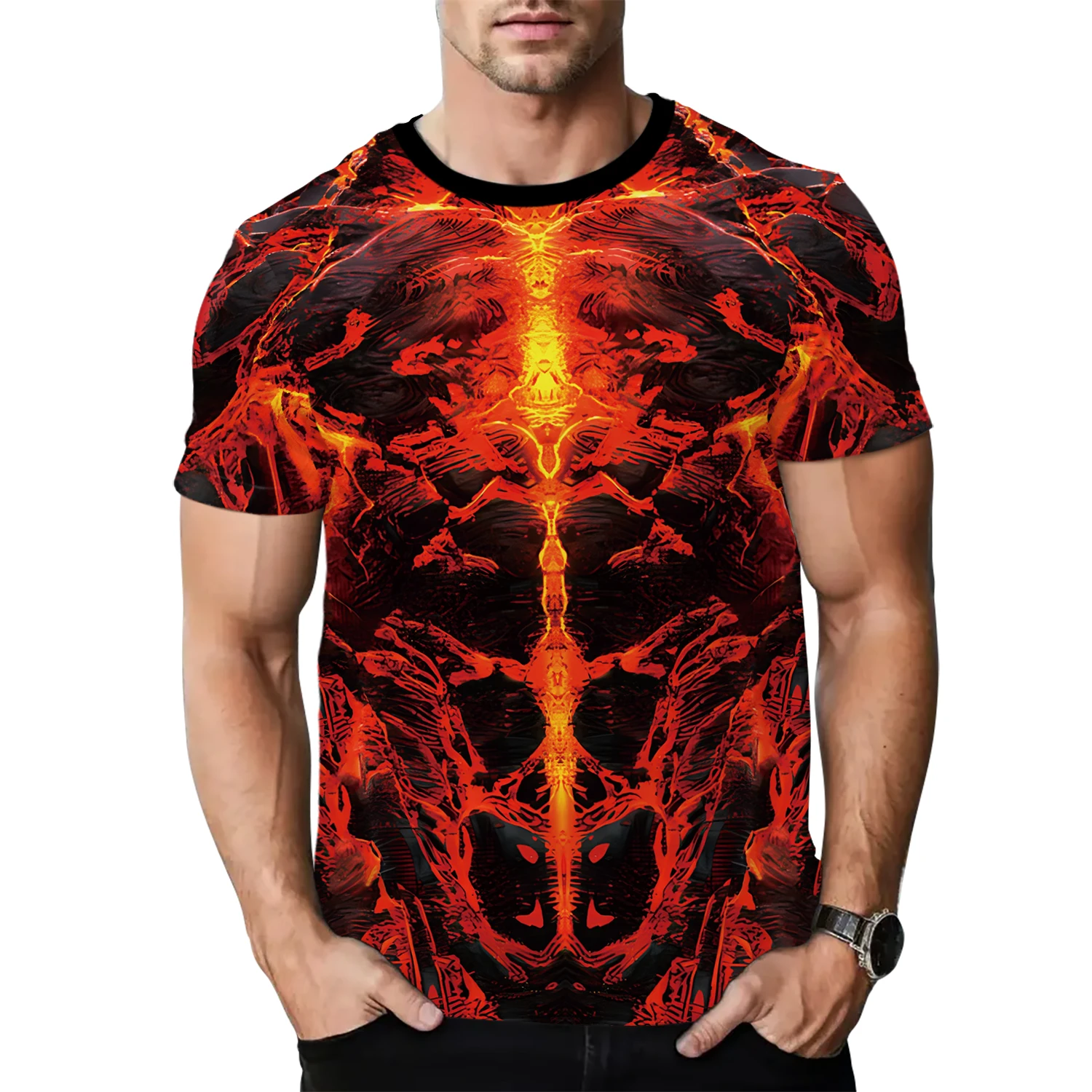 Zawaland-Camiseta con estampado 3D de cuerpo musculoso para hombre, ropa de calle a la moda, Tops de manga corta con patrón de carne