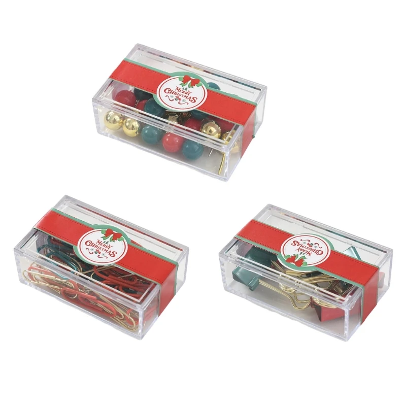 クリスマステーマのプッシュピン メタルバインダークリップ ペーパークリップ 収納ケース付き コルク掲示板 画鋲 掲示板ピン