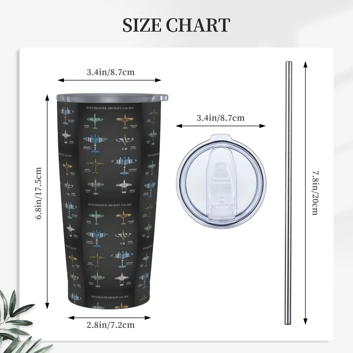 WW2 Fighter Aircraft Of The RAF Stainless Steel Tumbler Vacuum Insulated Mug Thermal Cold Cup Straws With Lid 20oz