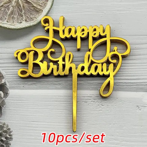 10 st akryl födelsedagstårtdekorationer rosa guld silver för barn män kvinnor babyshowerfestdekorationer presenttillbehör 10 best sales tårtdekoration för babyn - №7