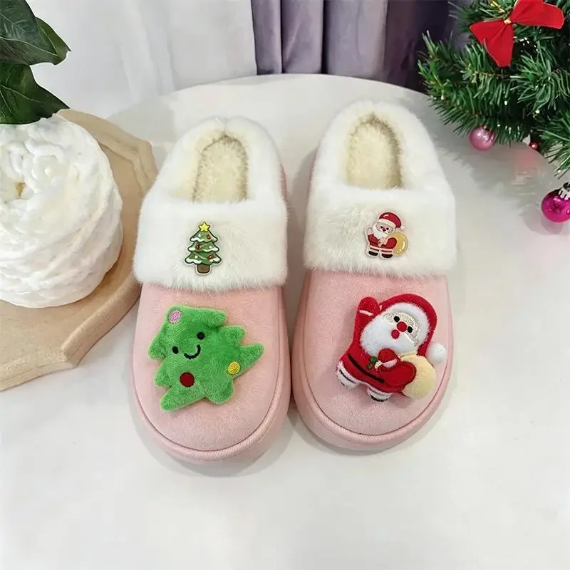 2026 Damen Süße Weihnachtsmann-Plüsch-Weihnachtspantoffeln, Winterwarme Pelz-Innenpantoffeln, Damen-Plateau-Hausschuhe, Geschenk für Mädchen – Detail 9