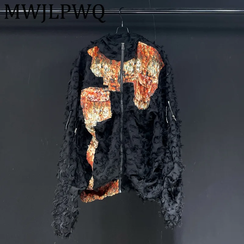 

MWJLPWQ 2025 Autumn New Lace Design Hooded Jacket Rough Edge Street Loose Long Sleeve For Men Loose Couples Hiphop Tops 11798