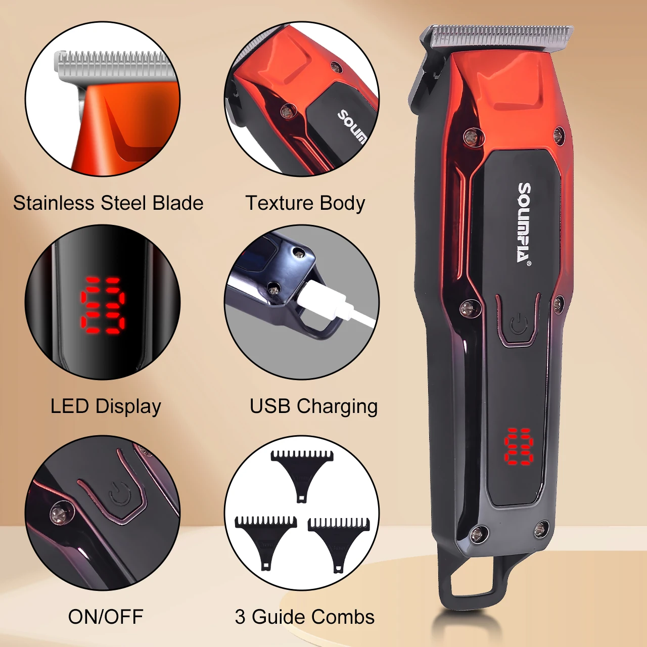 Solimpia Professional Hair Clipper Haircut Machine LCD Display Precision Trimming Barber Shop Carving Scissors Electric Pusher