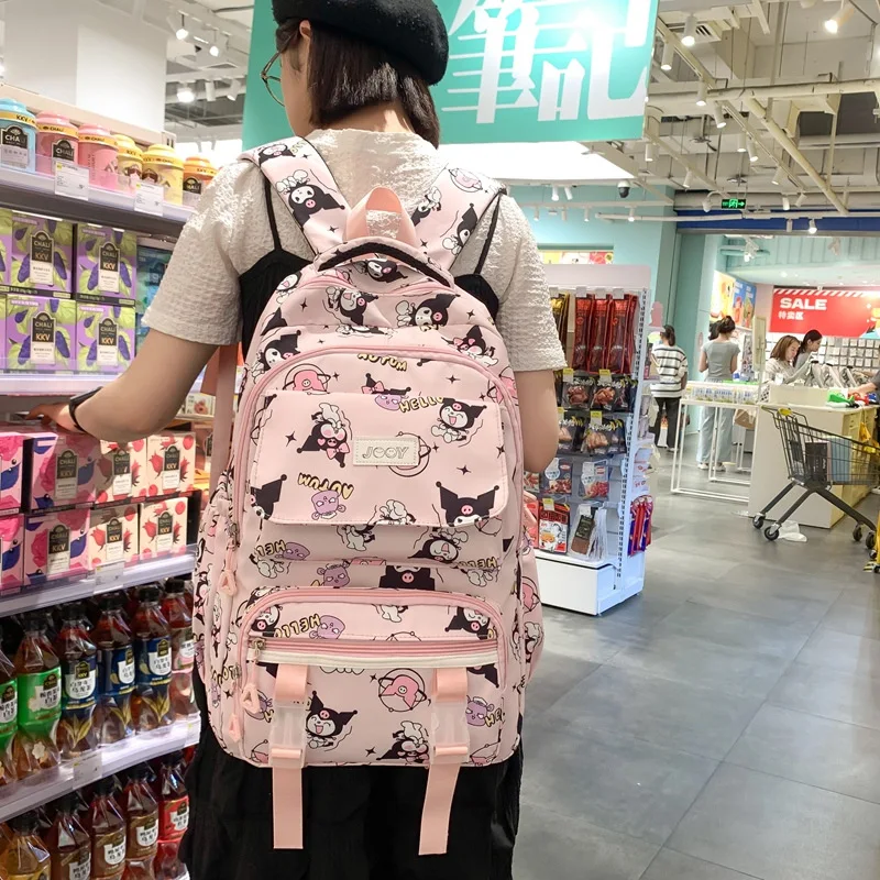 New Kuromi Schoolbag Sanrio Kawaii Anime Backpack Girl Heart Cute Cartoon Printing Large Capacity Bag Comfortable Gift for Kids