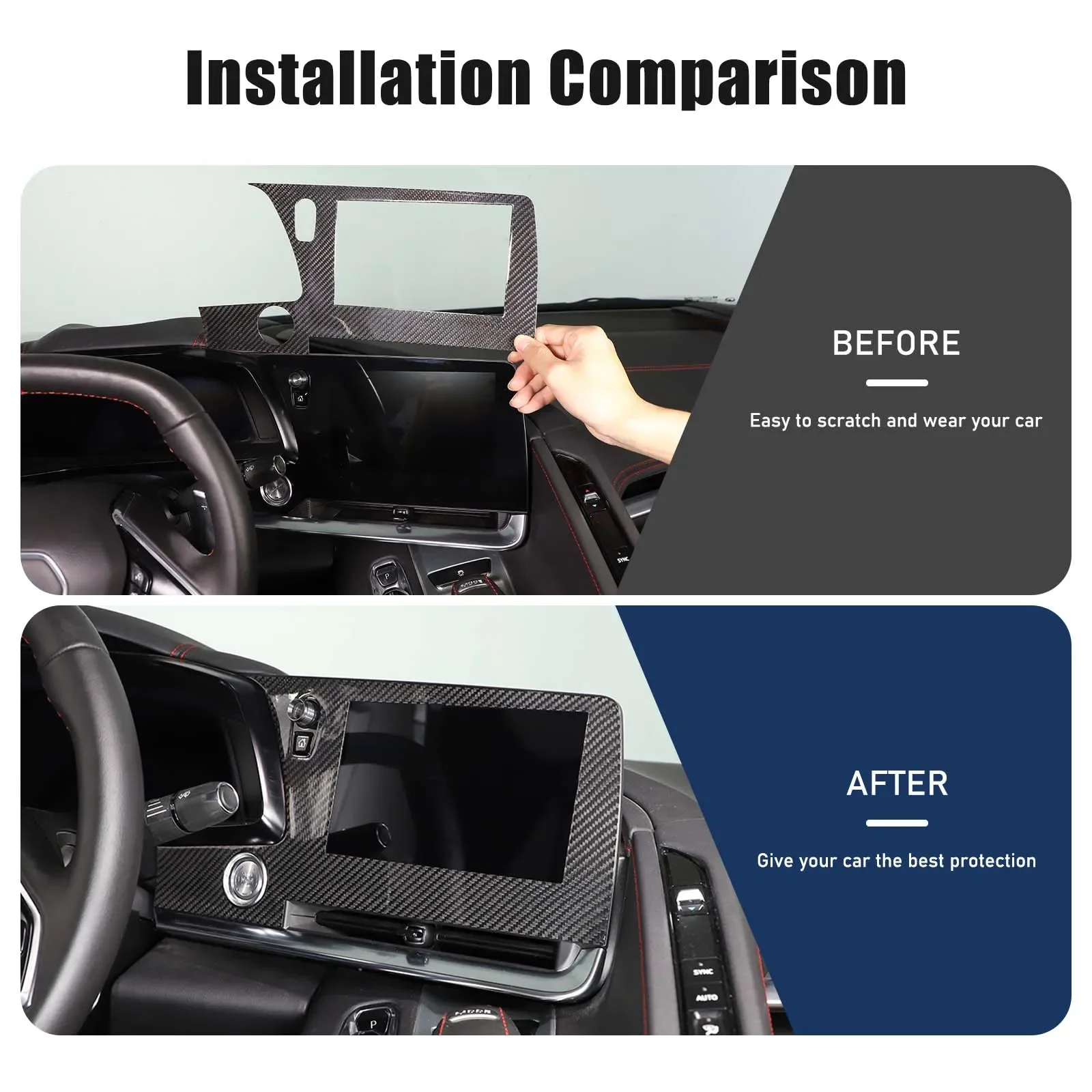 

For Chevrolet Corvette C8 Stingray Z51 Z06 2020-2024 Real Carbon Fiber Car Navigation Screen Cover Trim Sticker Car Accessories