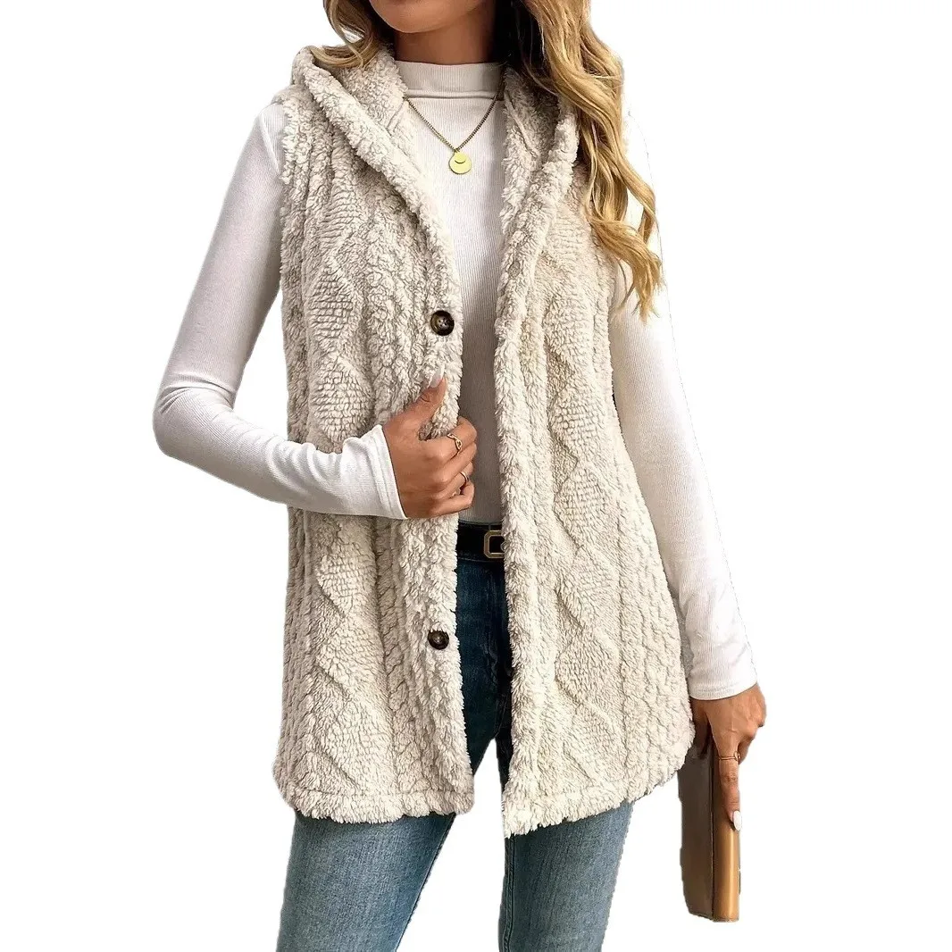 Casual Hooded Vest Mid Long Length Regular Fit Japanese Korean Casual with Single Breasted Button Closure Open Front Women Vest
