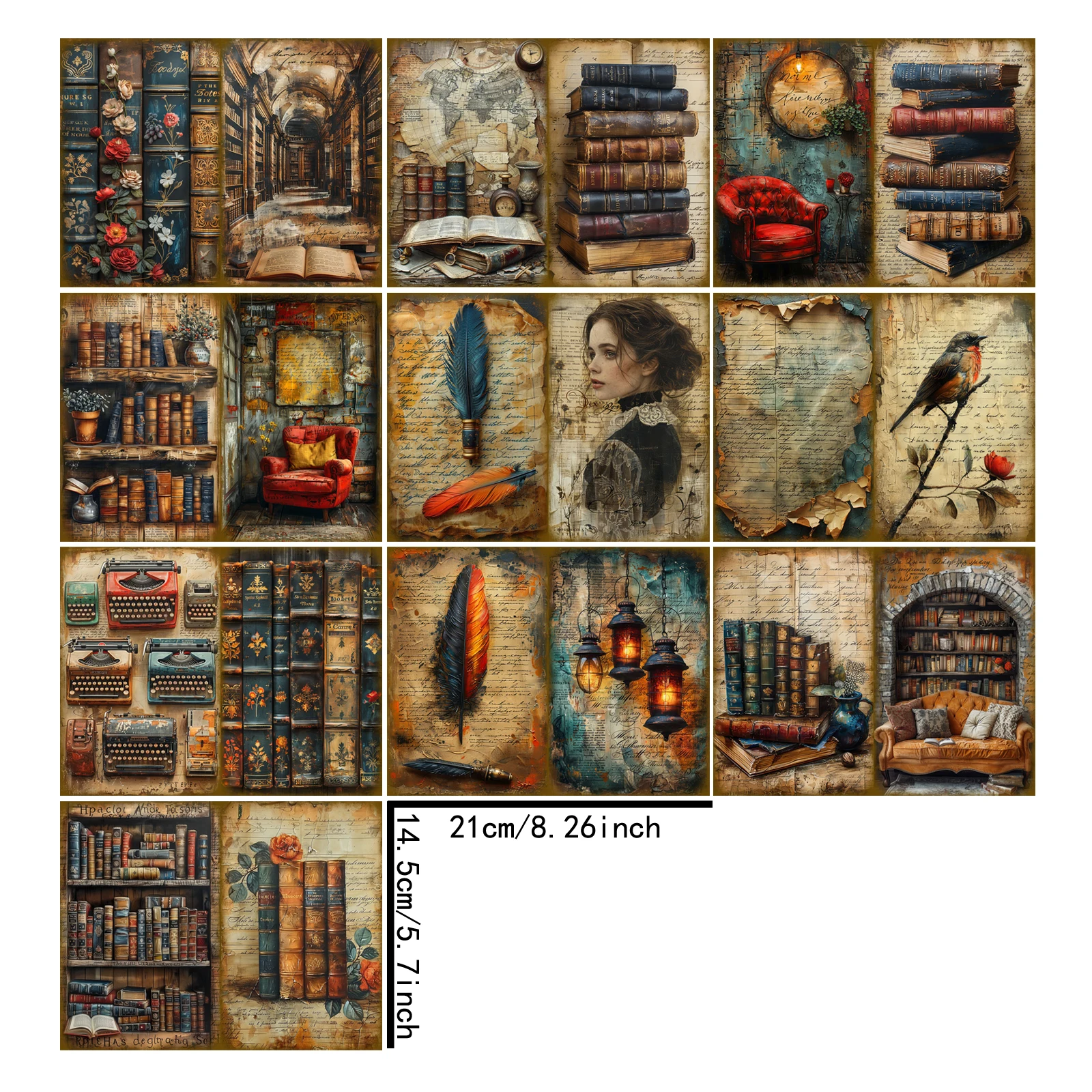 10 Sheets A5 Size Vintage Book Typewriter Girl  Background Vintage Grunge Journal Planning Scrapbooking