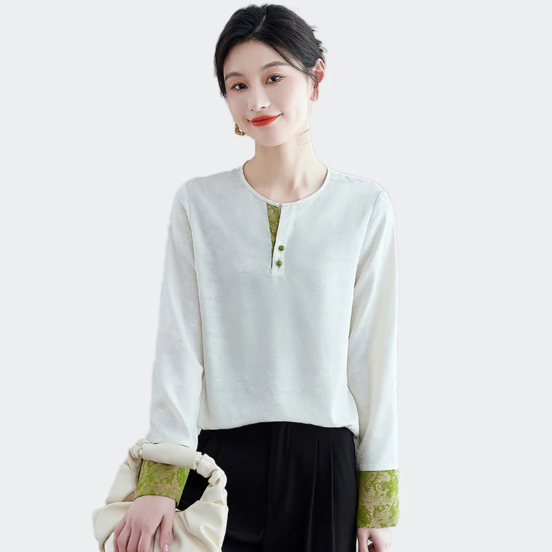 

Jacquard And Color Stitching Shirts For Women Simplicity Style Long Sleeve Lightweight Fashion Women Blouses 2025