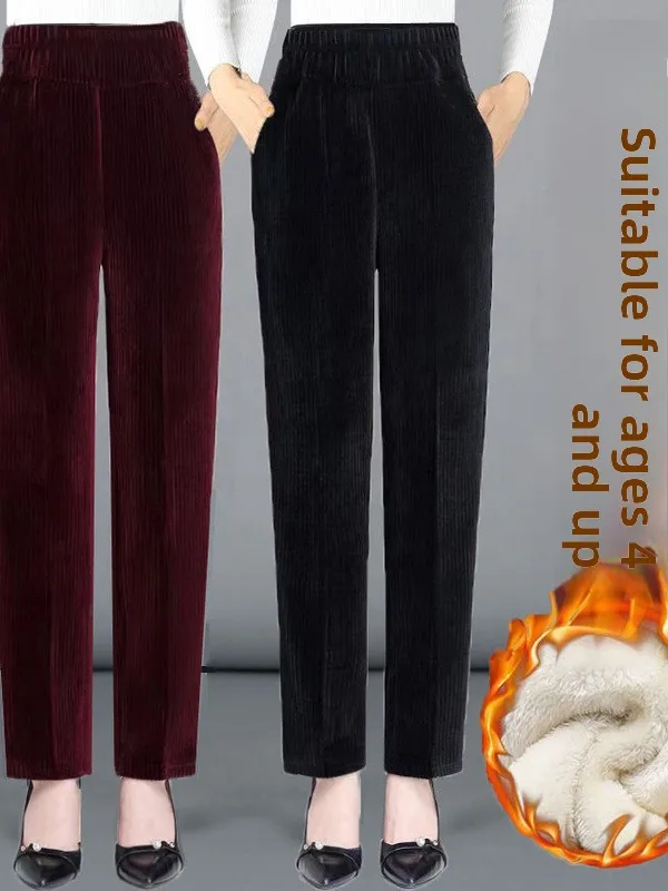 

Осень-зима Thiened вельветовые брюки женские на подкладке с высокой талией эластичные повседневные прямые свободные модные брюки