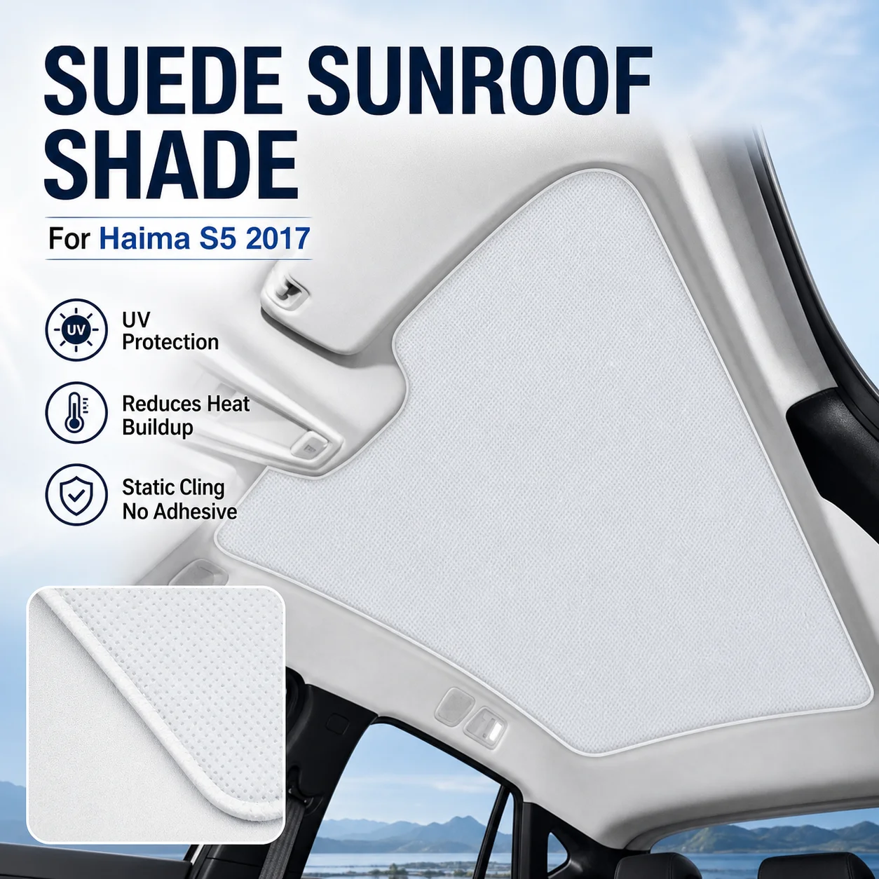 Suede Static Cling Sunroof Shade UV Protection Heat Insulation For Haima S5 2017 Car Interior Accessory