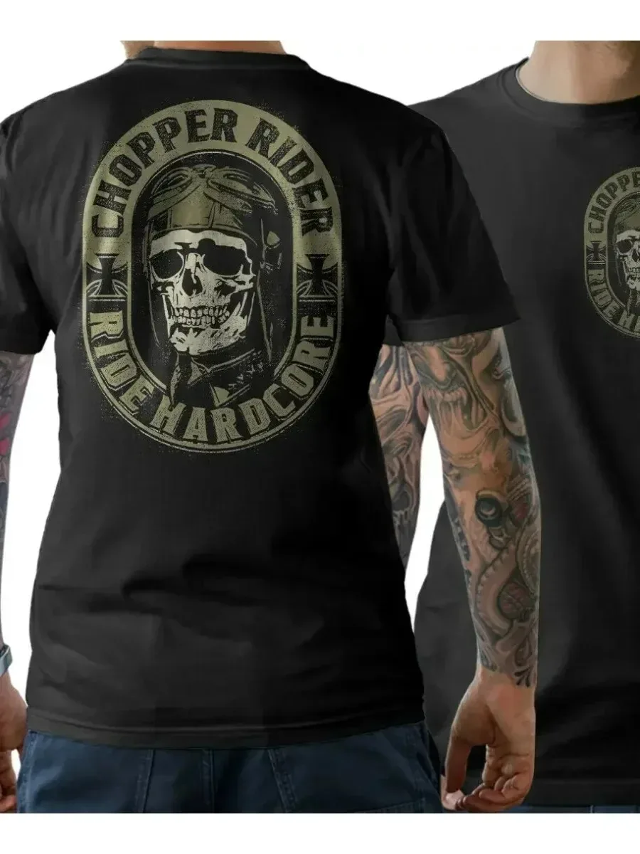 Old Motorcycle Ride Hardcare Chopper Rider Motorcyclist T-Shirt 100% Cotton O-Neck Short Sleeve Casual Mens T-shirt Size S-3XL