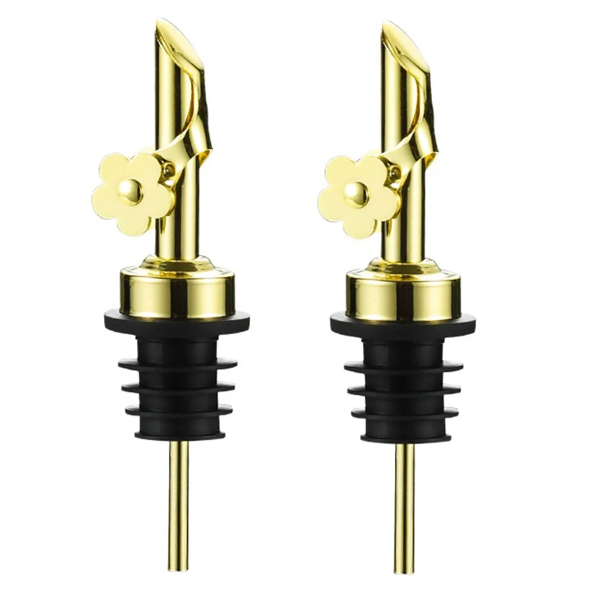 2Pack Stainless Steel Oil Pour Spouts, Replacement Bottle Pourers Oil Spout Liquor Pourers Auto Flip Feature Gold HY