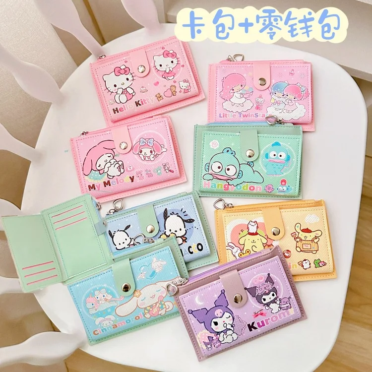 Cute Sanrio Kuromi Melody Hellokitty Cartoon Wallet Large Capacity Student Card Bag Stationery Coin Purse Women Wallet Girl Gift