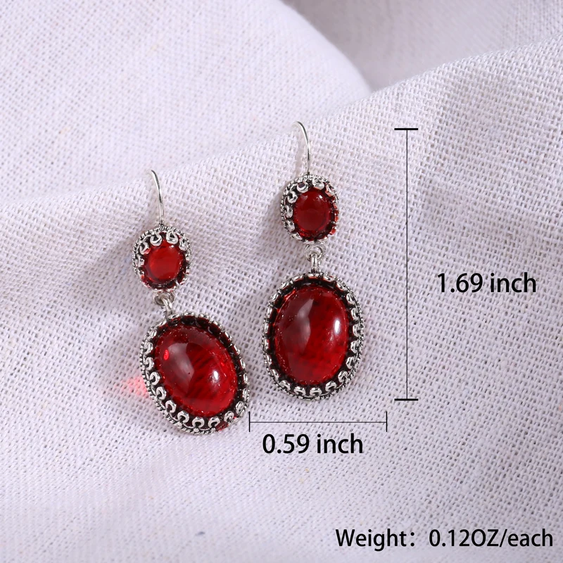 Fashion Long Oval Red Zircon Dangle Earrings for Women Simple Silver Color Hook Earrings Wedding Engagement Jewelry